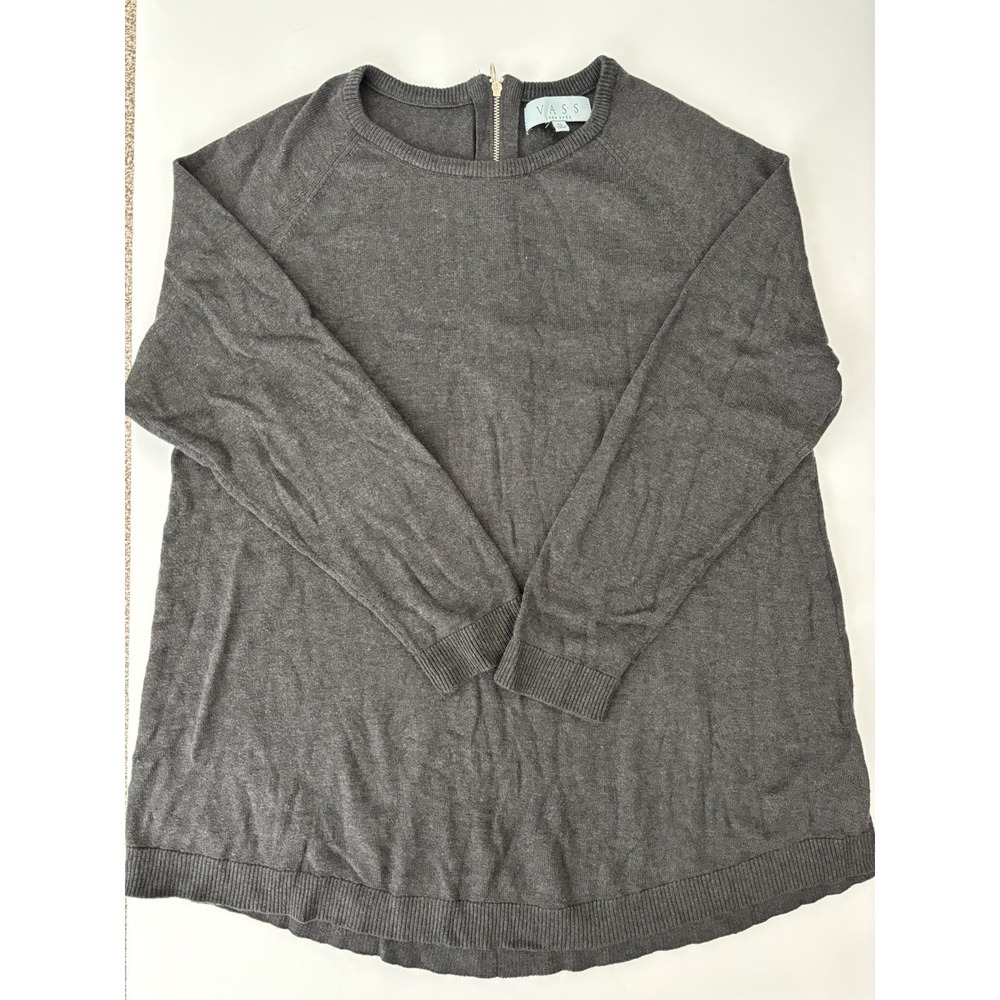 Joan Vass Womens Gray Back Zip Long Sleeve Knit Sweater XL